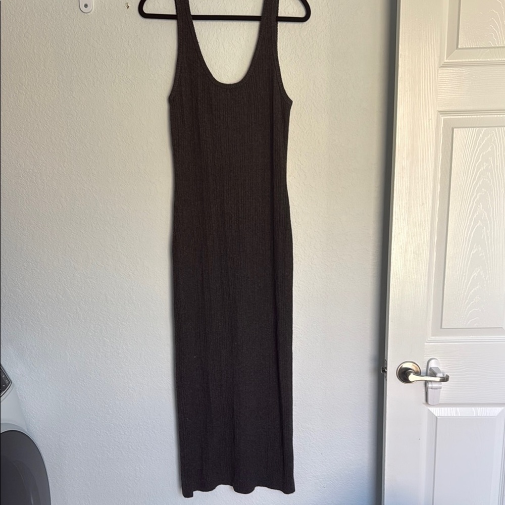 Avec Les Filles Ribbed Dark Gray Sleeveless Dress